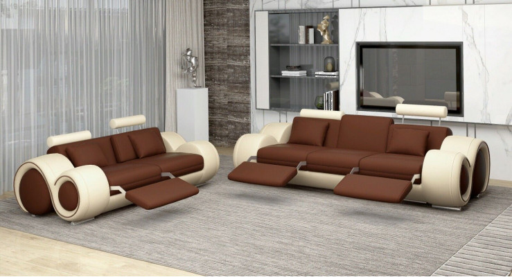 Zestaw sofowy Design Couch 3+2 Zestaw Podkładka Sofa Skóra Obcios Salon