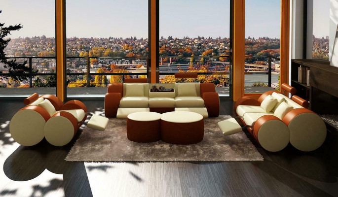 Zestaw sofowy Design Couch 3+2 Zestaw Podkładka Skóra Sofa Salon Obcios