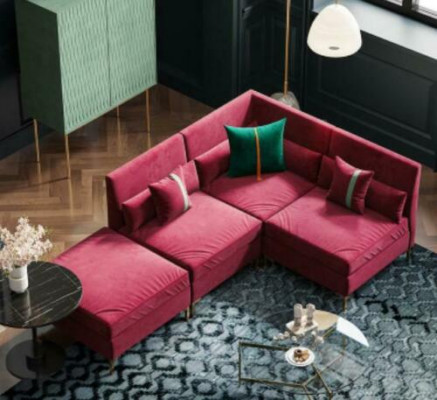 Żywy krajobraz Narożnikowa kanapa L-form Relaks Aksamit Solidne drewno Siedziba Design Couch Lounge nowość