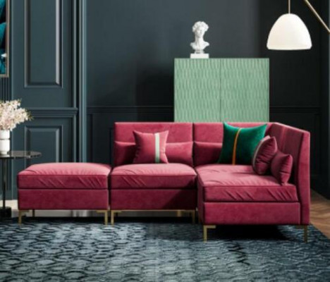 Żywy krajobraz Narożnikowa kanapa L-form Relaks Aksamit Solidne drewno Siedziba Design Couch Lounge nowość