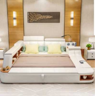 Wielofunkcyjne łóżko Luxury Design Skóra łóżka Hotel Double Zgłoszenie Półka