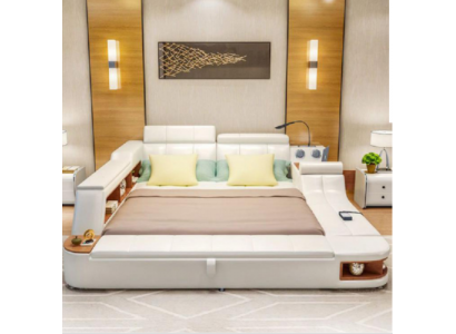 Wielofunkcyjne łóżko Luxury Design Skóra łóżka Hotel Double Zgłoszenie Półka