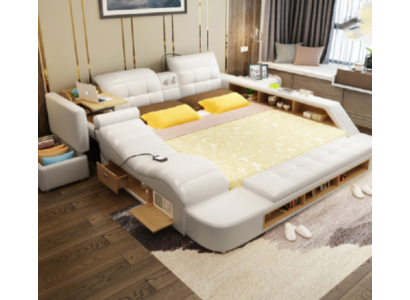 Double Design Skóra Łóżko Podkładka łóżka Nowoczesny Hotel Wielofunkcyjny