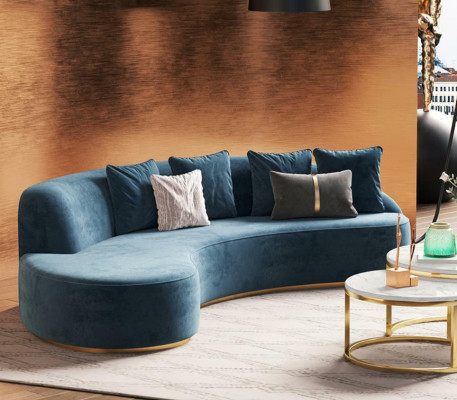 Aksamit Sofa 4 miejsce do siedzenia Podkładka Włókienniczy Modern Relaks Siedziba Luxus Meble Narożnikowa kanapa Okrągłe Nowość