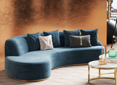 Aksamit Sofa 4 miejsce do siedzenia Podkładka Włókienniczy Modern Relaks Siedziba Luxus Meble Narożnikowa kanapa Okrągłe Nowość
