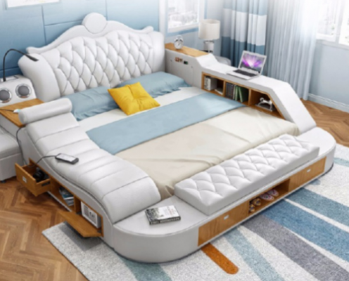 Podwójne luksusowe łóżko Podkładka łóżka 180x200 wielofunkcyjna Skóra Chesterfield
