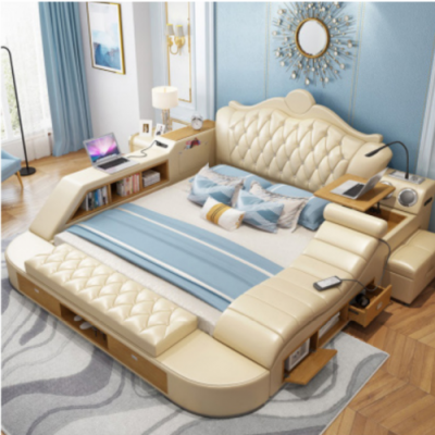 Podwójne luksusowe łóżko Podkładka łóżka 180x200 wielofunkcyjna Skóra Chesterfield