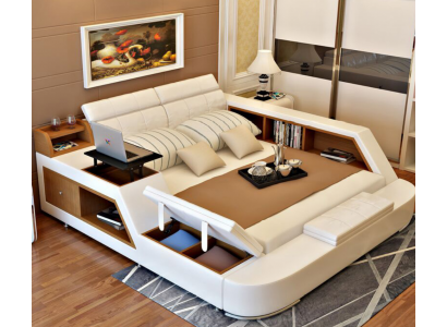 Double Luxury Design Skóra Łóżko Podkładka łóżka Modern Hotel