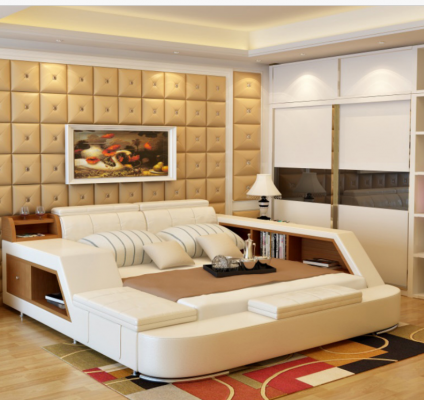 Double Luxury Design Skóra Łóżko Podkładka łóżka Modern Hotel