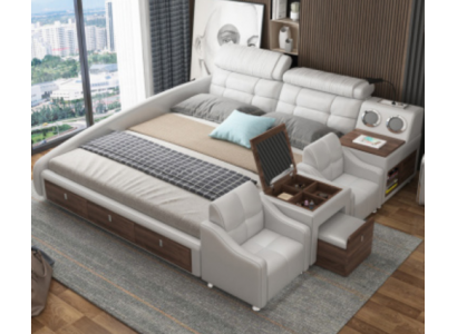 Wielofunkcyjne łóżko Luxury Design Skóra łóżka Hotel Double Zgłoszenie Półka