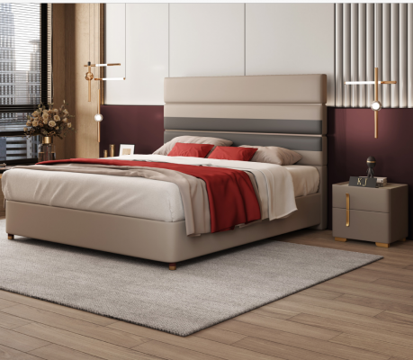 Skóra Podkładka do łóżka Hotel Luxury Designer Double Marriage Sypialnia Beżowa