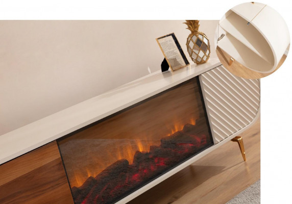 Kredens kominkowy imitacja ognia Szafa Półka Kredens niski rtv tv Drewno Nowy