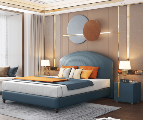 Łóżko Podkładka Design Luksusowe metalowe podwójne łóżko Małżeństwo Sleep Pokój Blue