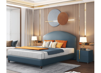 Łóżko Podkładka Design Luksusowe metalowe podwójne łóżko Małżeństwo Sleep Pokój Blue