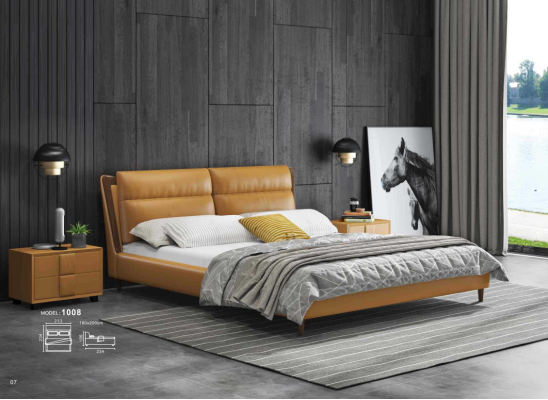 Design Skóra Łóżko Luksusowa Podkładka do łóżka Podwójna Sypialnia 180x200 Pomarańczowe Meble