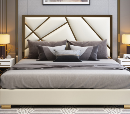 Łóżko Podkładka Design Luksusowe podwójne łóżko hotelowe Sleep Pokój Deco Skóra Nowe