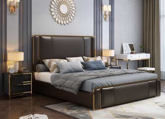 Luksusowe designerskie łóżko dla Sypialni Aksamit pokryte materiałem Meble bed