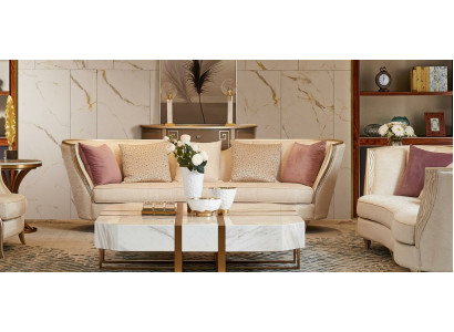 Sofa Luksusowa Podkładka Design Kanapa Sofy materiałowe Czteroosobowa xxl 4 miejsce siedzące Włókienniczy Solidne drewno
