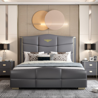 Design Podwójne łóżko skórzane łóżko Łóżko Skóra Podkładka Małżeństwo 180x200cm
