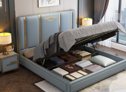 Łóżko Podkładka Design Luksusowe łóżko metalowe Double Małżeństwo Sleep Pokój Skóra