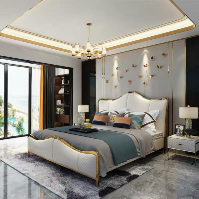 Łóżko Podkładka Design Luksusowe Dwuosobowe łóżko Hotelowe Małżeństwo 180x200cm Sleep Pokój Skóra