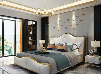 Łóżko Podkładka Design Luksusowe Dwuosobowe łóżko Hotelowe Małżeństwo 180x200cm Sleep Pokój Skóra