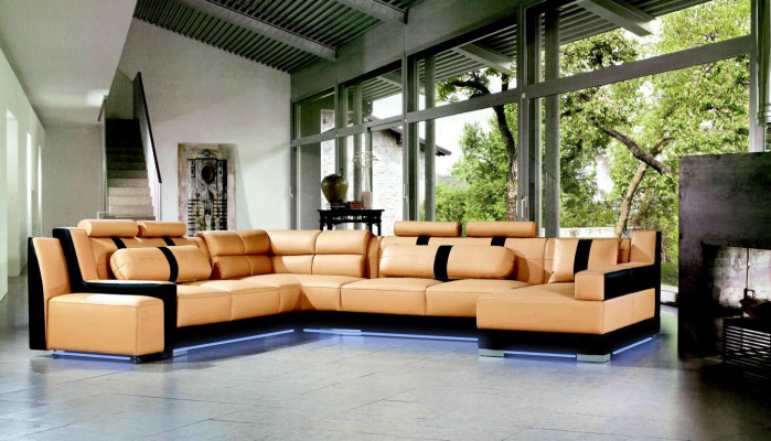 XXL U Shape Skóra Żywy krajobraz Kanapa Podkładka Siedziba Narożnikowa kanapa Sofa Duża Ustawić