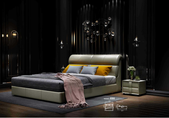 Luksusowe Łóżko Sypialnia Skóra Podkładka Łóżko Podwójne Drewno Design 180x200cm Nowość