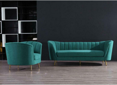 Siedziba Design Couch Lounge Sofa 2 miejsce siedzące Żywy krajobraz Relaks Aksamit Solidne drewno