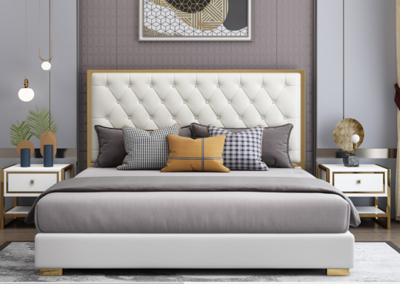 Designerskie łóżko Sypialnia łóżka Hotel Skóra luksusowa Podkładka Siedziba rama łóżka