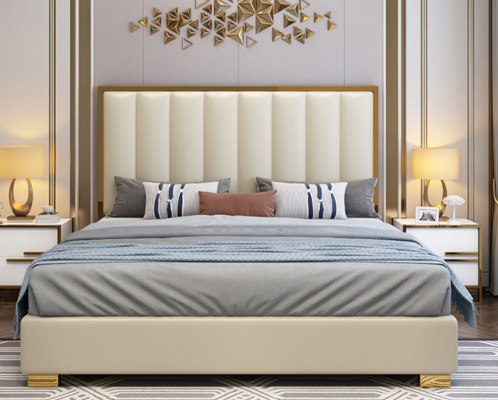 Łóżko łóżko Drewno Skóra Podkładka Marriage Design Skóra Hotel Boxspring Meble