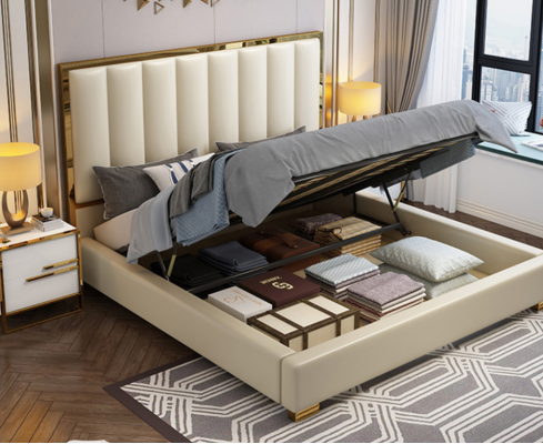 Łóżko łóżko Drewno Skóra Podkładka Marriage Design Skóra Hotel Boxspring Meble