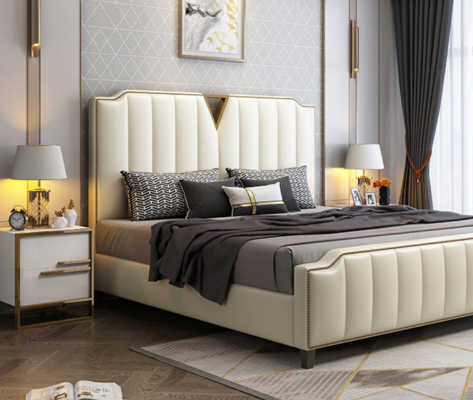 Designerskie łóżko 180x200 Skóra Hotel Łóżko metalowe Deco Double Sleeping Pokój