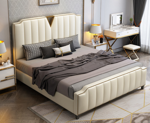 Designerskie łóżko 180x200 Skóra Hotel Łóżko metalowe Deco Double Sleeping Pokój