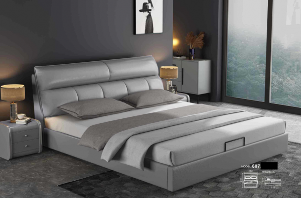 Szare designerskie łóżko Sypialnia łóżko Włókienniczy Skóra Hotel Podkładka