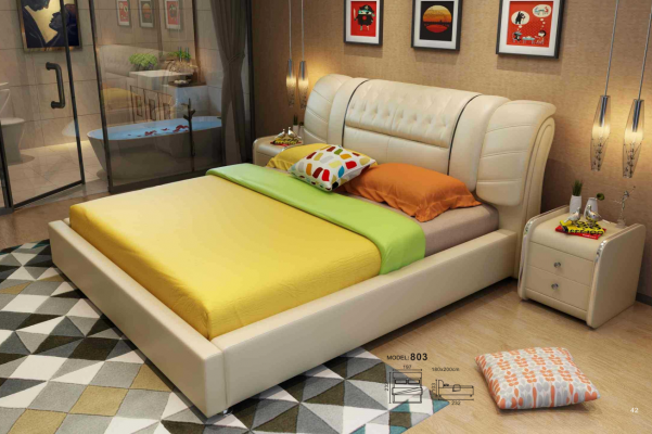 Projektant Łóżko Chesterfield łóżka Włókiennicze Skóra Hotel Luxury Podkładka Aksamit Fabric1