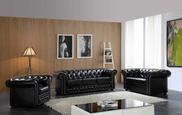 Chesterfield Skórzana Sofa Sofa Kanapa Podkładka Siedziba Zestaw Podkładka Ustawić 3+2 miejsce do siedzenia