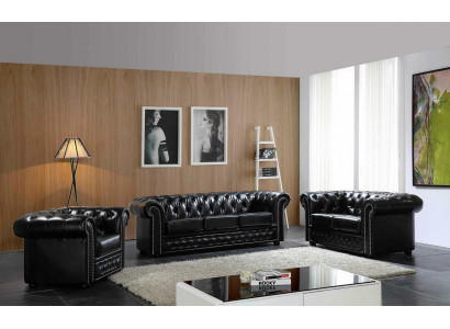 Chesterfield Skórzana Sofa Sofa Kanapa Podkładka Siedziba Zestaw Podkładka Ustawić 3+2 miejsce do siedzenia