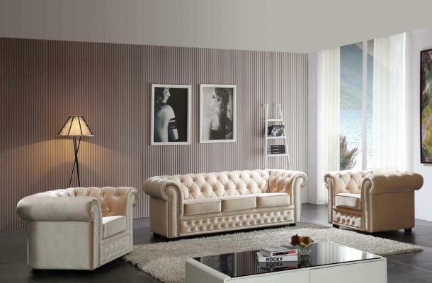 Chesterfield Skórzana Sofa Sofa Kanapa Podkładka Siedziba Zestaw Podkładka Ustawić 3+2 miejsce do siedzenia
