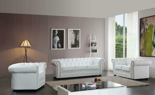 Chesterfield Skórzana Sofa Sofa Kanapa Podkładka Siedziba Zestaw Podkładka Ustawić 3+2 miejsce do siedzenia