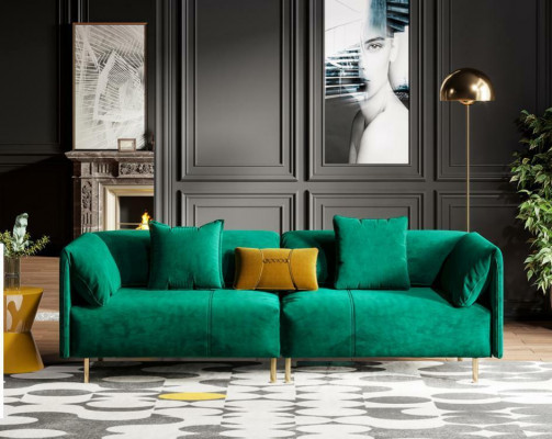 Sofa 2 miejsce do siedzenia Velvet dwuosobowa Relaks Aksamit Drewno Club Siedziba Design Couch Lounge