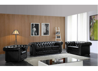 Chesterfield Design Luxury Podkładka Sofa Kanapa Siedziba Ustawić Skórę 3 miejsce siedzące #606