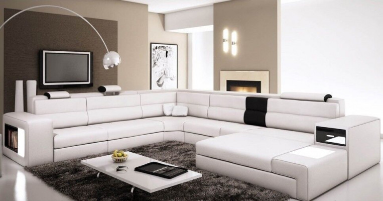 Narożnikowa kanapa Sofa Kanapa Podkładka Design Ustawić Włókienniczy Skóra Żywy krajobraz