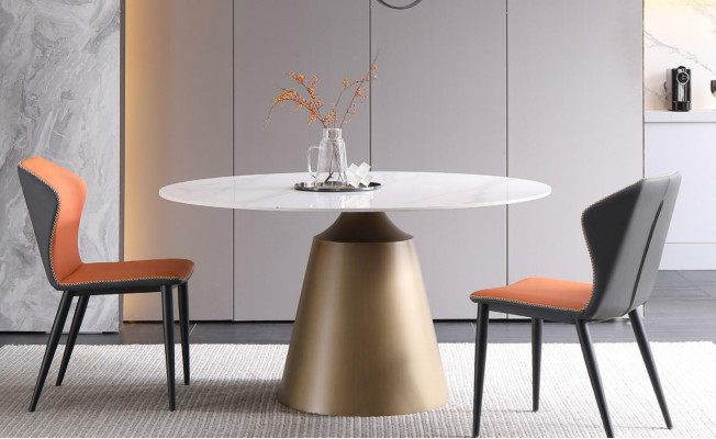Luksusowe stoły Stół obiadowy Meble Kolumna Tabela Marmur Style Stoły do ​​jadalni Metal Stal nierdzewna