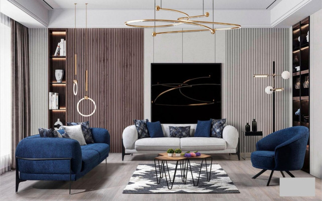 Luksusowa sofa trzyosobowa 3 miejsce do siedzenia Sofy Siedziba Design Nowoczesne Meble Kanapy Niebieskie Nowość