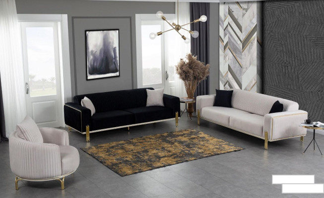 Sofa Trzyosobowa Meble Aksamit Designerskie Złote Metalowe Tapicerowane Nowoczesne Kanapy Nowość