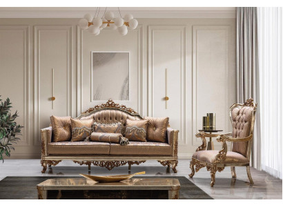 Zestaw Sofa 3+1 miejsce do siedzenia Złoty stolik kawowy Zestaw sofowy Living Room Luxury Nowość