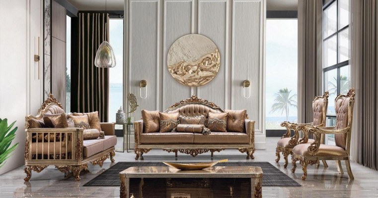 Zestaw Sofa 3+1 miejsce do siedzenia Złoty stolik kawowy Zestaw sofowy Living Room Luxury Nowość