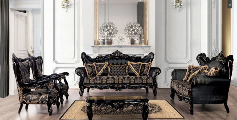 Zestaw Sofa 3+3+1+1 miejsce do siedzenia stolik kawowy Salon Luksusowy Czarny Zestaw sofowy Nowość