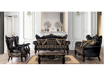 Zestaw Sofa 3+3+1+1 miejsce do siedzenia stolik kawowy Salon Luksusowy Czarny Zestaw sofowy Nowość